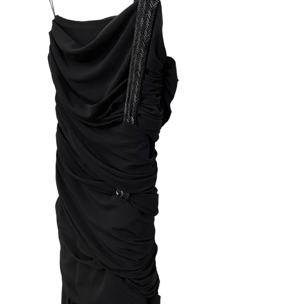Vintage Kira cocktail dress draped dress one shoulder black beaded flattering - Picture 8 of 16